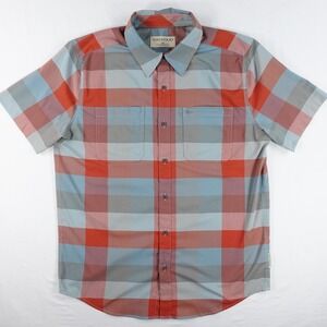 ExOfficio Plaid Button Down Mens Large Short Sleeve Hiking Travel Shirt Red Blue